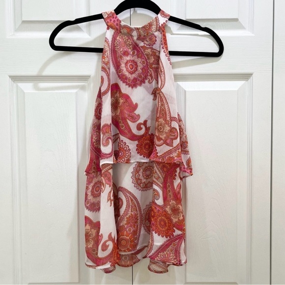 Express Tops - Express Pink and Orange Paisley Halter Blouse